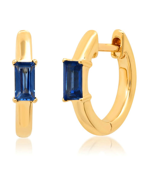 Blue Sapphire Baguette Huggies - YG